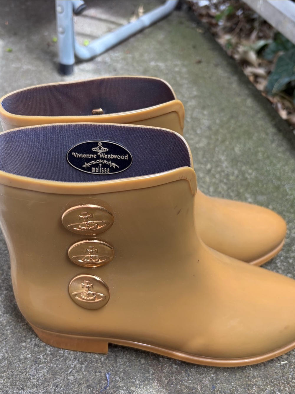 Vivienne Westwood x Melissa Tan Rubber Ankle Rain Shoes with Gold Orb Detail